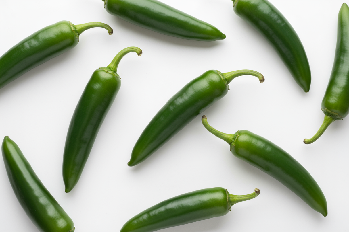 Whole jalapenos with white background
